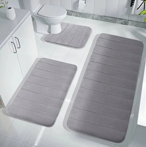 3 Piece Bathroom Rugs Super Absorbent Bath Mat Dry Non-Slip Bathroom Rug Absorbent Memory Foam Bathroom Rugs 241112