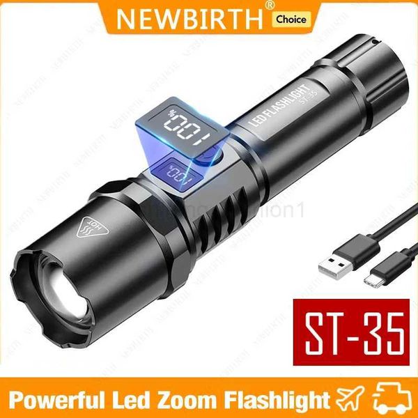Portable Spotlight Long Range ST-35 30W Lightweight LED Flashlight Type-C Rechargeable Telescopic Zoom LED Tactical TorchXJ240810