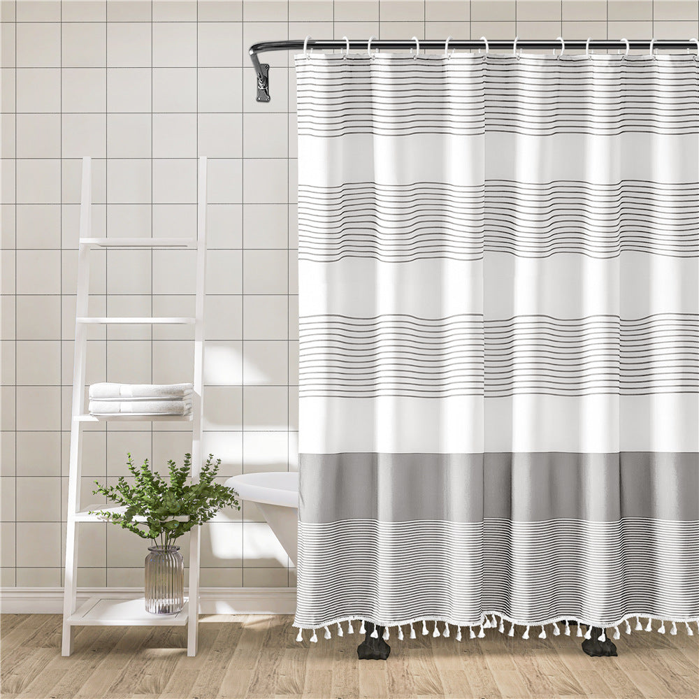 YL-37224 printed bamboo cloth stripes simple tassel waterproof thick bathroom shower curtain toilet partition curtain