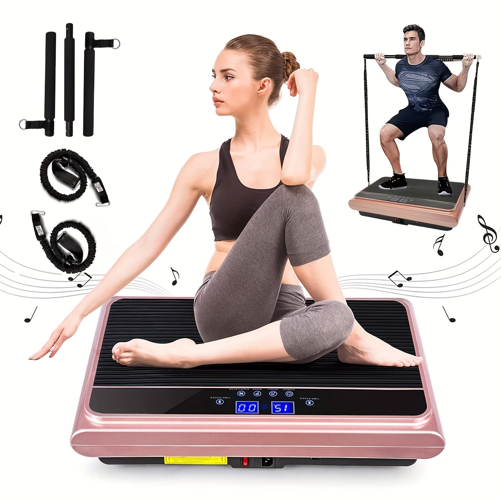 TEMU Plate Exercise Machine Whole Body Vibration Platform Machine With Pilates Bar For Home Fitness Training Equipment, Exercise Machine