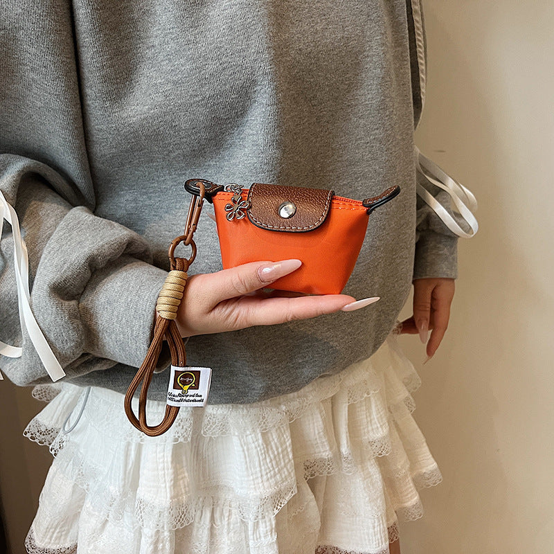 Free Shipping Designer Leather Wallet Mini Dumpling Bag Handbag Nylon Coin Purse Headphone Bag Lipstick Storage Bag Cute Small Hanging Bag Keychain