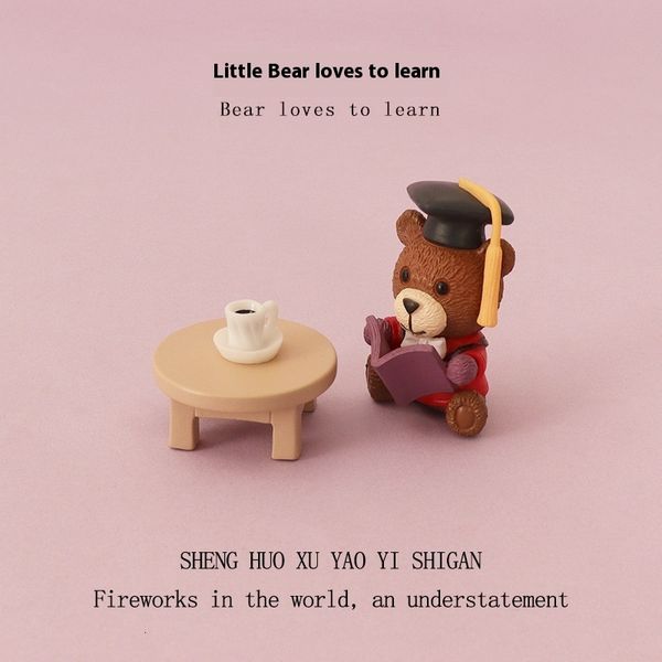 Creative Mini Low Table Coffee Cup Cute Bear Learning Micro Landscape Scene Baby House Decoration Home Desktop Decoration
