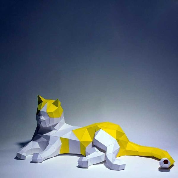 ArchitectureDIY House 63cm Resting Cat Paper Model Home Decor Desk Decoration Staircase Ornaments 3D Papercraft Handmade Puzzles Educational