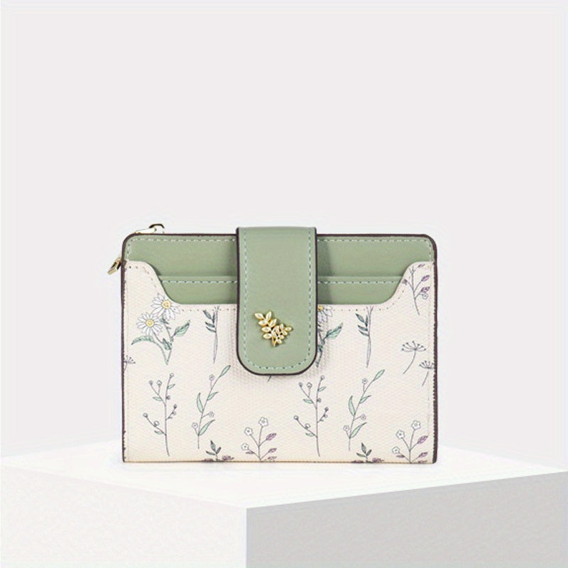 TEMU Chic Floral Wallet For Women - Compact Card Holder With Snap Closure