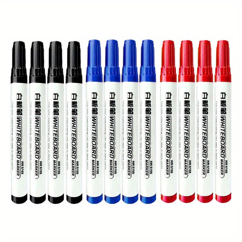 TEMU 12pcs Erasable Whiteboard Markers - Dry-erase Marker Pens With Eraser Tips, Non-toxic Water-based Ink For Glass, Chalkboard, , Office, School, -