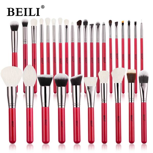 BEILI Red Natural Makeup Brushes Set 11-30pcs Foundation Blending Powder Blush Eyebrow Professional Eyeshadow brochas maquillaje W241216