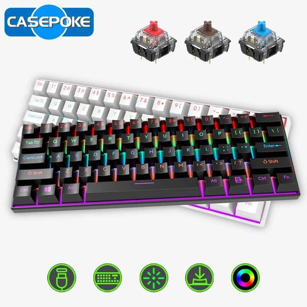 Keyboards CASEPOKE mechanical keyboard 61 keys blue switch red switch brown switch hot exchange keyboard office accessories game keyboard z2