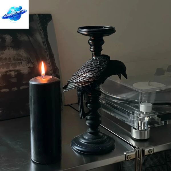 ddmyuranus European Holders Crow Retro Luxury Candlestick Table Candle Stand Bar Party Gothic Statue Creative Ornament Home Decor