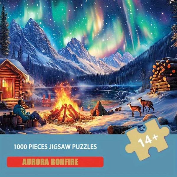 38X26CM MINI 1000pcs Puzzle for Adts Aurora Bonfire Made of Premium Paper Material Ideal Gift for Christmas New Years Age 14+ Z250117