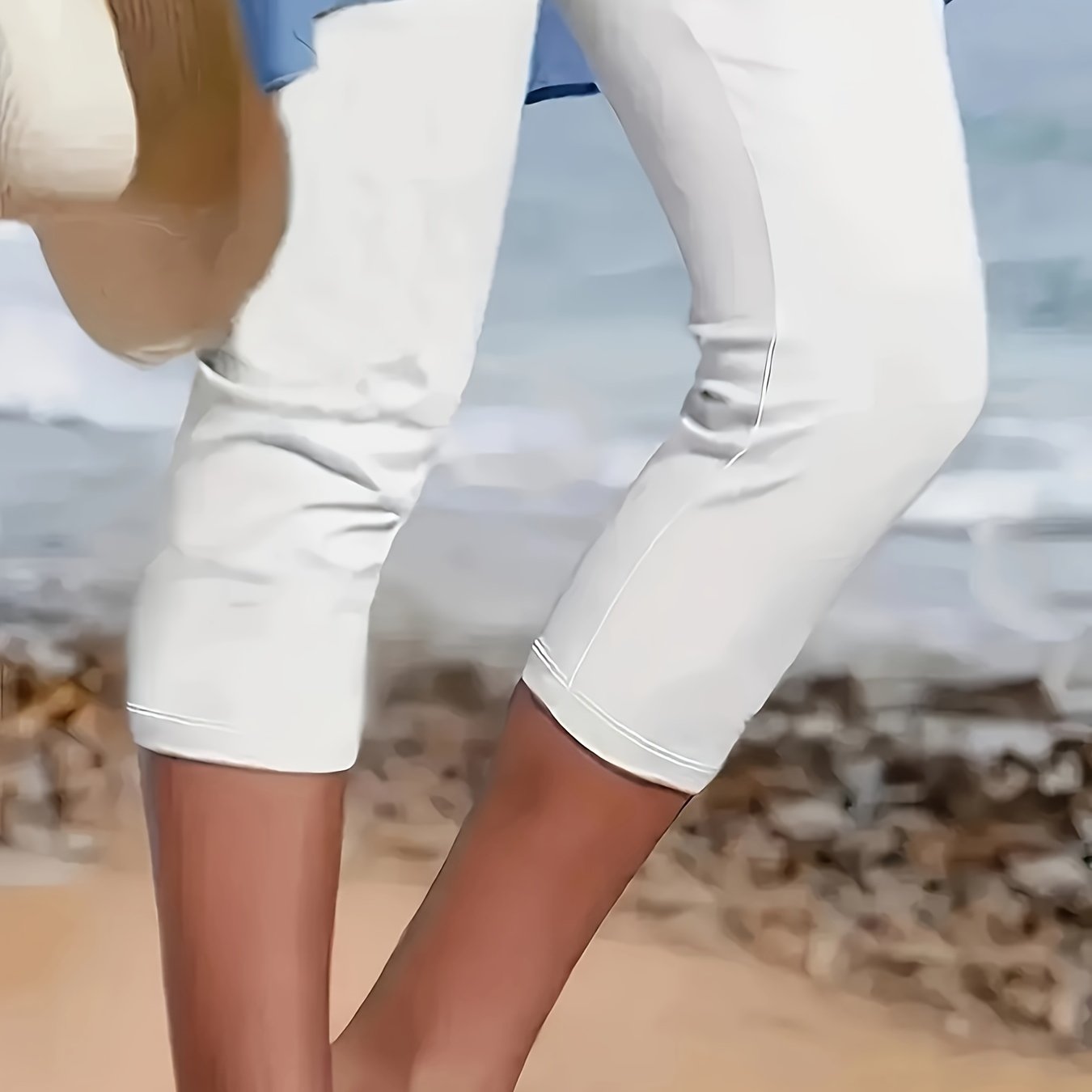 TEMU Solid Color Yoga Capri Pants, Stretchy Running Sports Cropped Leggings, Women's Activewear