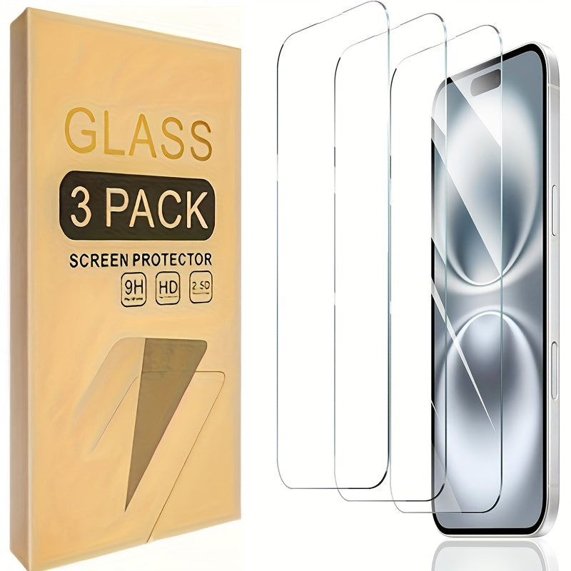 TEMU 3-pack Tempered Glass Screen Protector For For Iphone 17-17 Pro-17 Pro Max-17 Air - Hd, Anti-scratch, 2.5d Curved Edges, Case Friendly,