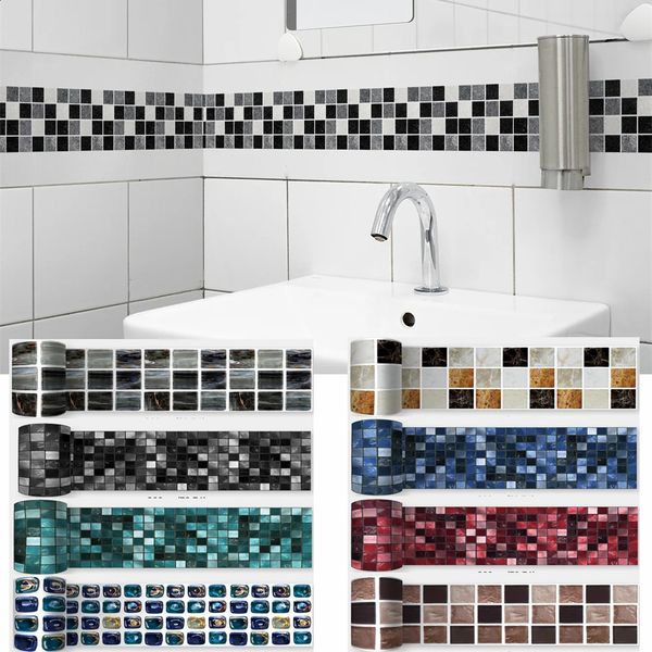Mosaic Bathroom Waist Line Wall Stickers Waterproof Peel Stick Art Backsplash Kitchen Office Skirting Decor Wallpaper 240727