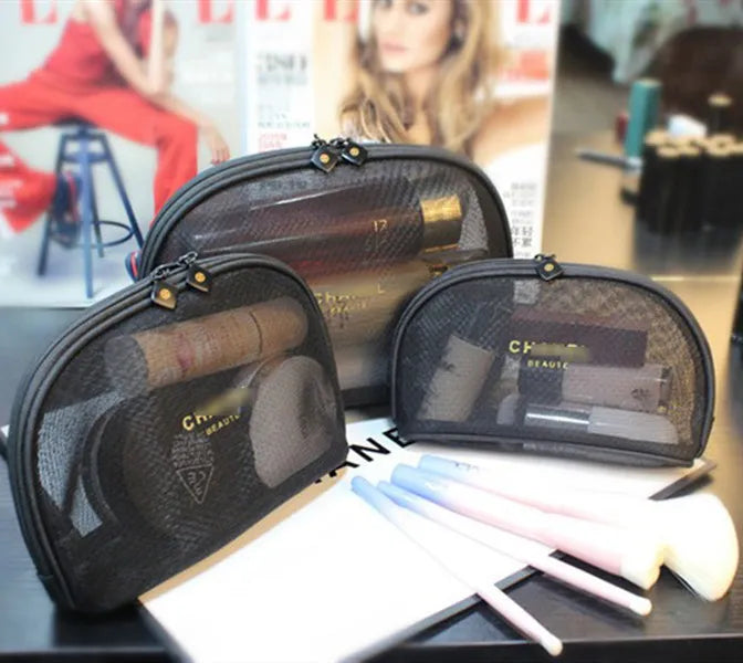fashion Designer Storage Bag Black Transparent Mesh Letter Logo Large Capacity Zipper Makeup Bag Lipstick Bag Portable Wash Bag Travel Toiletry Stor