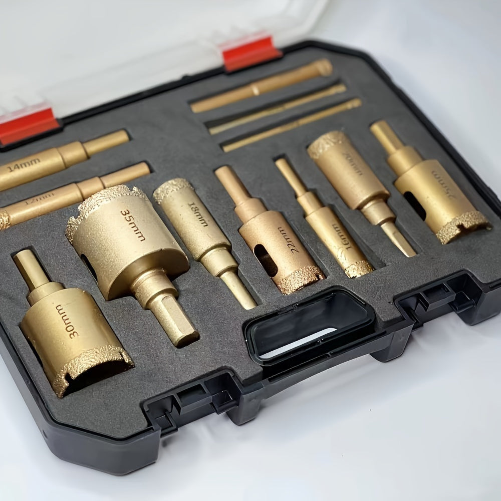 TEMU 12pcs Diamond Coated Drill Bit Set, 6-35mm Kit For Glass, Marble, Granite, Stone, Tile And Ceramics - Hand Tools