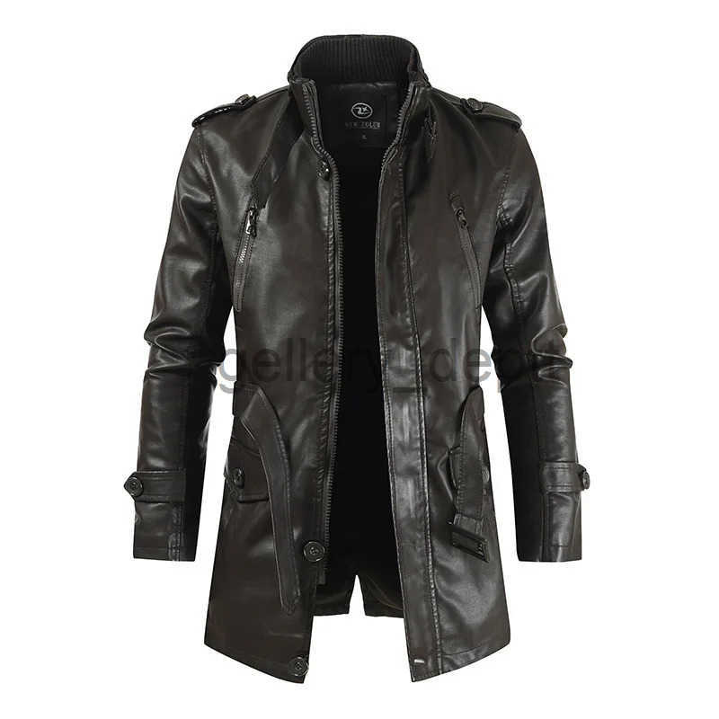 Mens Mid Long Stand Collar Faux Leather Jacket fashion packed heavily fleece lined ideal for fall and winter warmth J250908