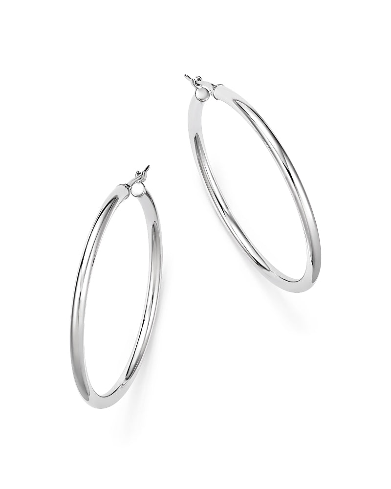 14K White Gold Tube Hoop Earrings - Exclusive