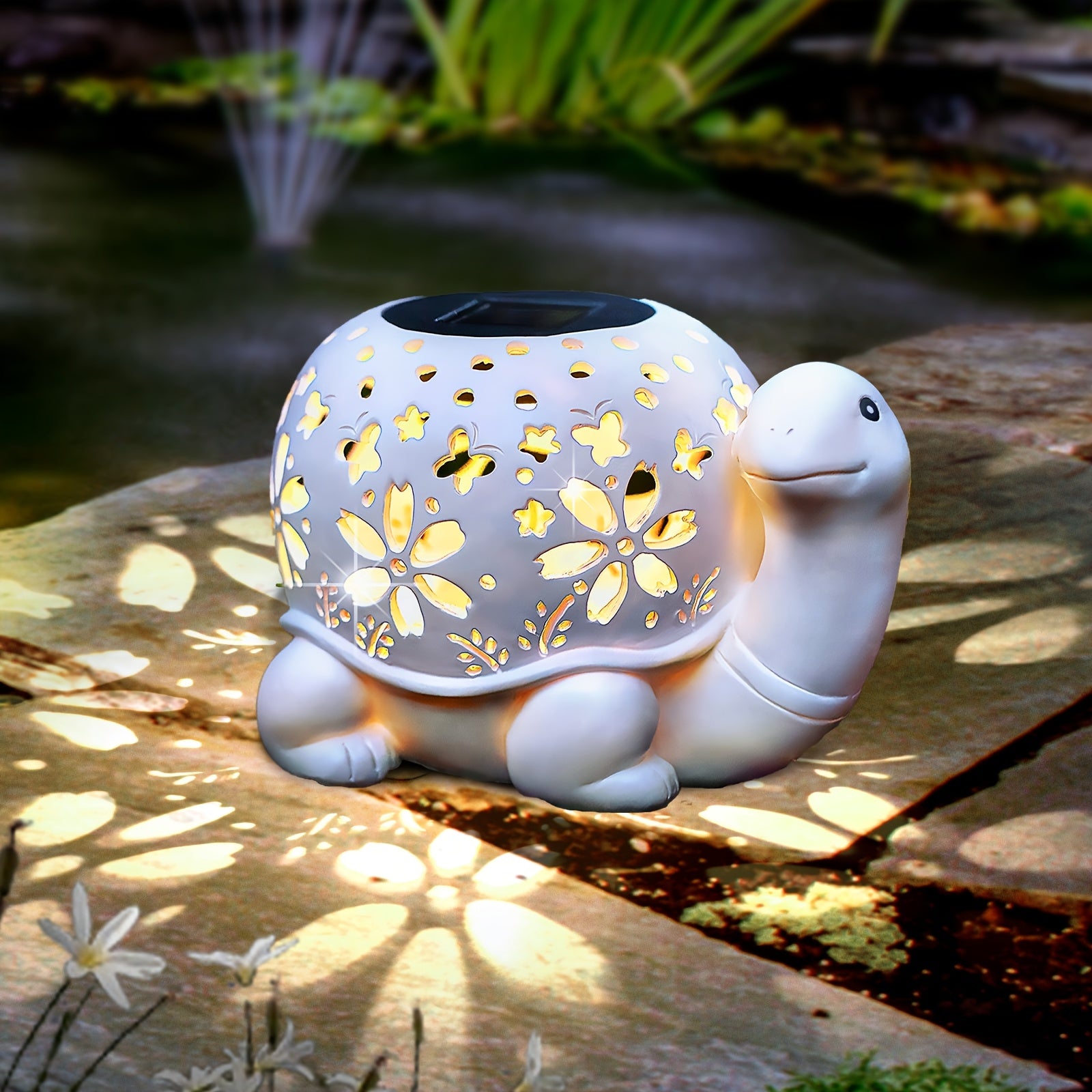 TEMU Solar-powered White Resin Turtle Statue Lights - Outdoor Garden Decor With , Patio, Deck, Tabletop, Father's Day & Christmas Gift, Turtle Decor,