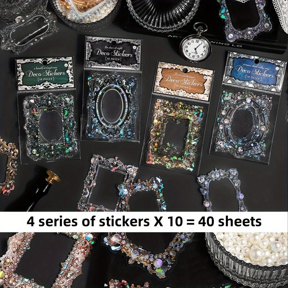 TEMU 40 Themed Baroque Pet Shell Light Frame Glitter Stickers For Scrapbooking And Diy Projects