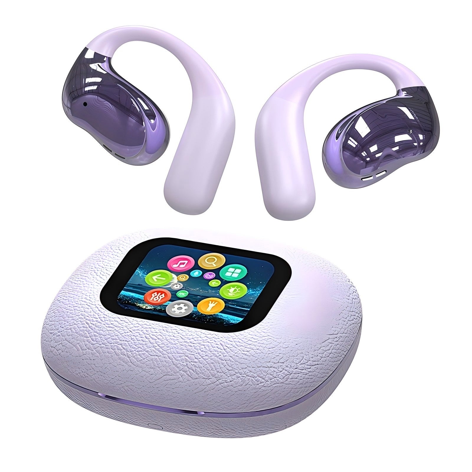 YJ33 Full Color Touch Screen OWS Bluetooth Earphone, Ear Hook Design, Digital Display, Leather Texture, Long Battery Life, Wireless Earbuds for Spor