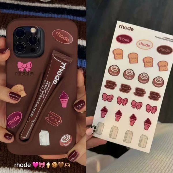 4pcs-set(case+box+lipstick+sticker) Rhode Sticker iphone 16 pro max cases rhode phone case Lipstick Portable Design Lip Gloss Lipstick 3D Ma