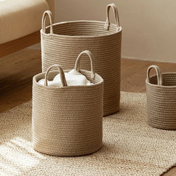 1 piece of cotton linen rope woven dirty clothes basket large capacity folding laundry with handle flowerpot 240919