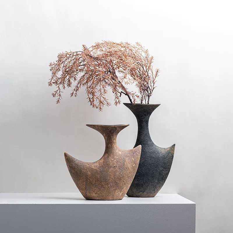 Ceramic Vase Abstract Geometric Radians Flower Vase Flower Arrangement Accessories Ceramic Handicrafts Home Decoration R250611