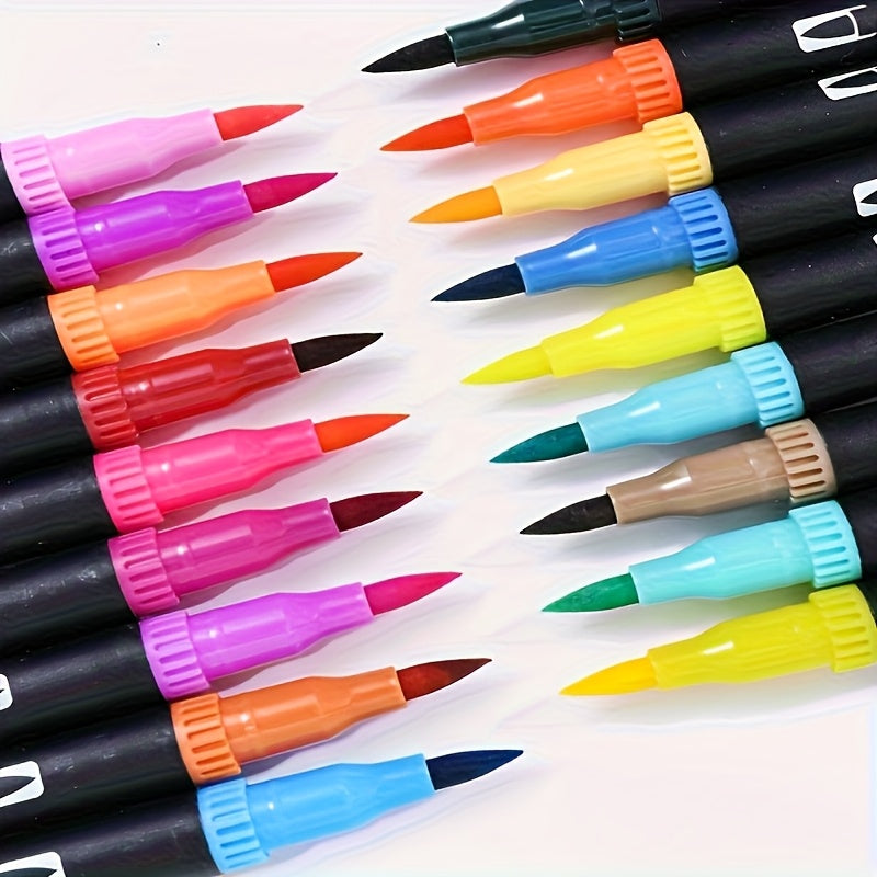 TEMU 24-60 Color Double-tip Permanent Watercolor Markers Set, Painting Set, Quick-drying Plastic Cartoon Art Pens - For Christmas, Halloween, Easter