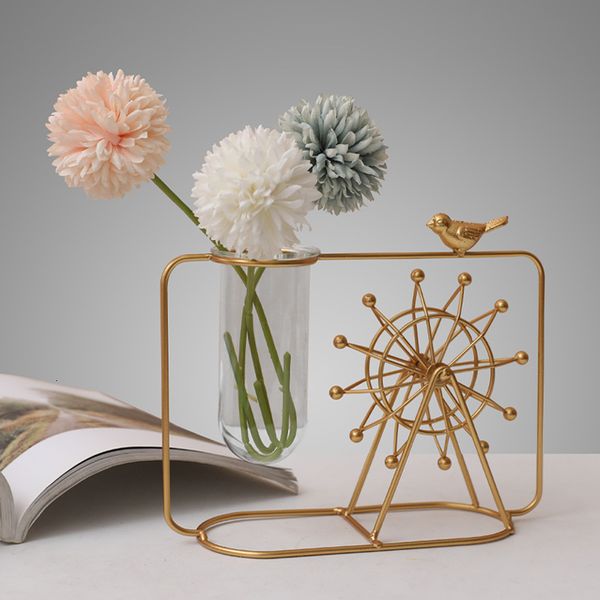 ddmygifts Nordic ins Living Room Desktop Ferris Wheel Pendulum Dining Tea Table Test Tube Vase Decoration Home Copper Coin Grass Glass A