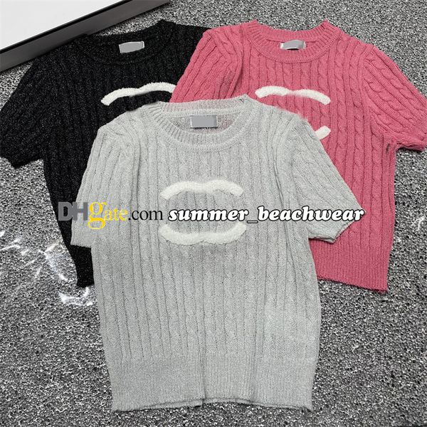 Crew Neck Knitted Short Sleeve Alphabet Jacquard Knit T Shirt Stylish Casual Knitwear Women Summer Knitting Tees