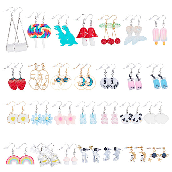 5 ensemble de boucles d'oreilles pendantes en résine de fer