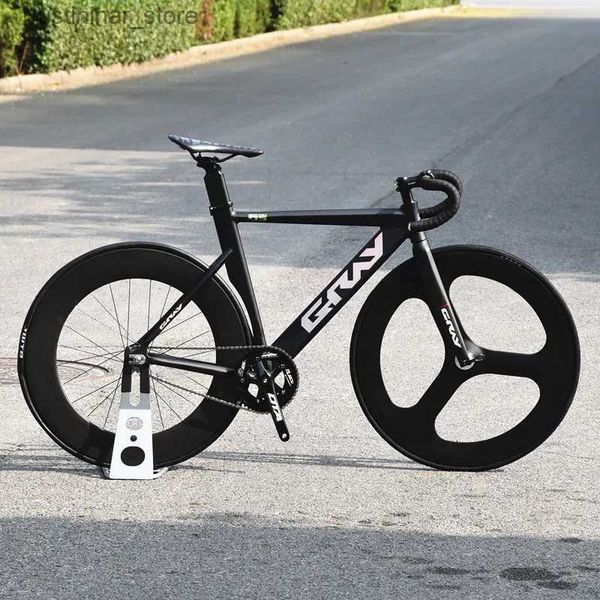 Bikes Ride-Ons GRAY Fixie Fixed Gear Bike 48CM 52CM 55cm Aluminium Alloy Frame Carbon Fork Single Speed Bicycle 700C 3Spoke 88M Carbon Wheel