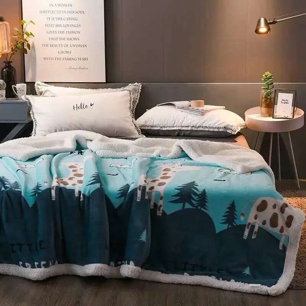 Cute Pattern Flannel Quilts Bedding Soft Fur Comforters Throw On Home-Hotel Autumn Blanket Printed Bedspread Cotton Duvet Cover