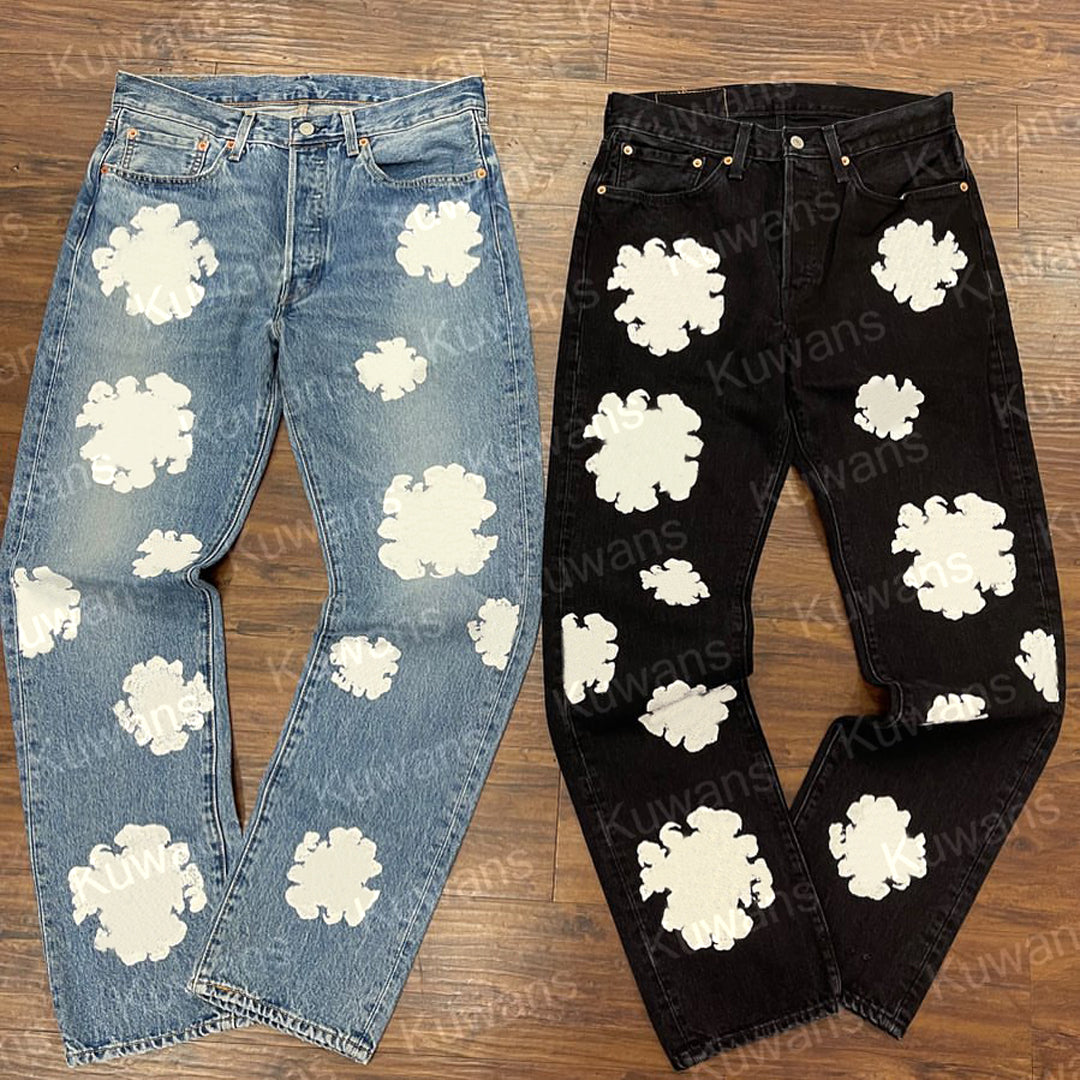 Denim Jeans Designer Embroidered Kapol Loose Straight Leg Casual Men Women Jeans Fashion Couple Pants Trouser Stacked Janes Flowers Prints Spider Yo