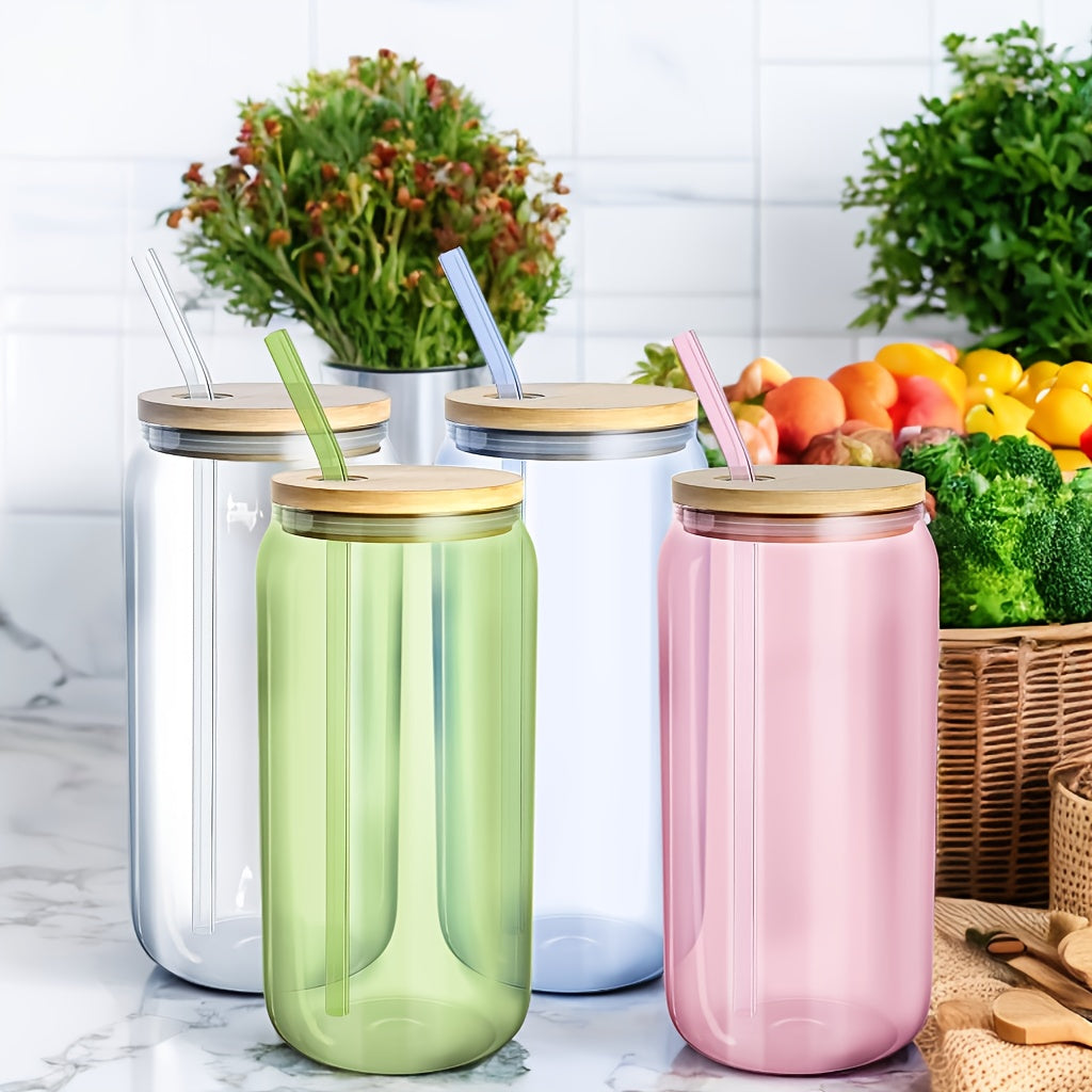 TEMU 4pcs Rainbow Glasses - Drinking Mugs, Glass With Straw And Lid, Iced Coffee, 16oz Capacity, Perfect Gift For A Girl