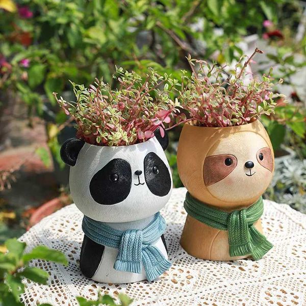 Planters Pots Nordic Resin Animal Flower Pot Vase Ornaments Outdoor Balcony Succulent Plant Bonsai Pot Crafts Garden Decoration Accessories