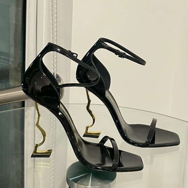 with box Women Luxury Dress Shoes Designer High Heels Leather Gold Tone Black Womens Lady Heel Fashion Sandals Party Wedding Office Sandal 8