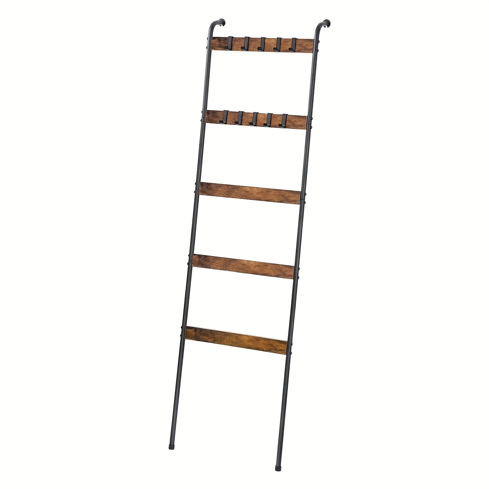 TEMU Blanket Ladder 5 Tier Bathroom Ladder Shelf Wall- Towel Rack With 5 Hooks