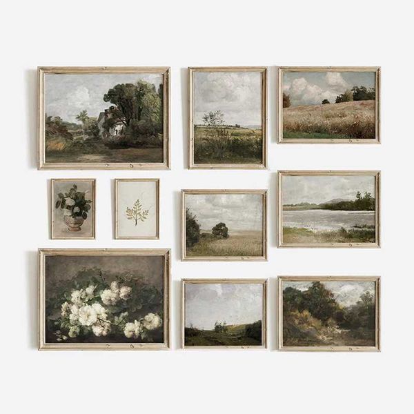 American style calm countryside sky vase canvas wall art images retro posters and prints used for living room decoration X241107