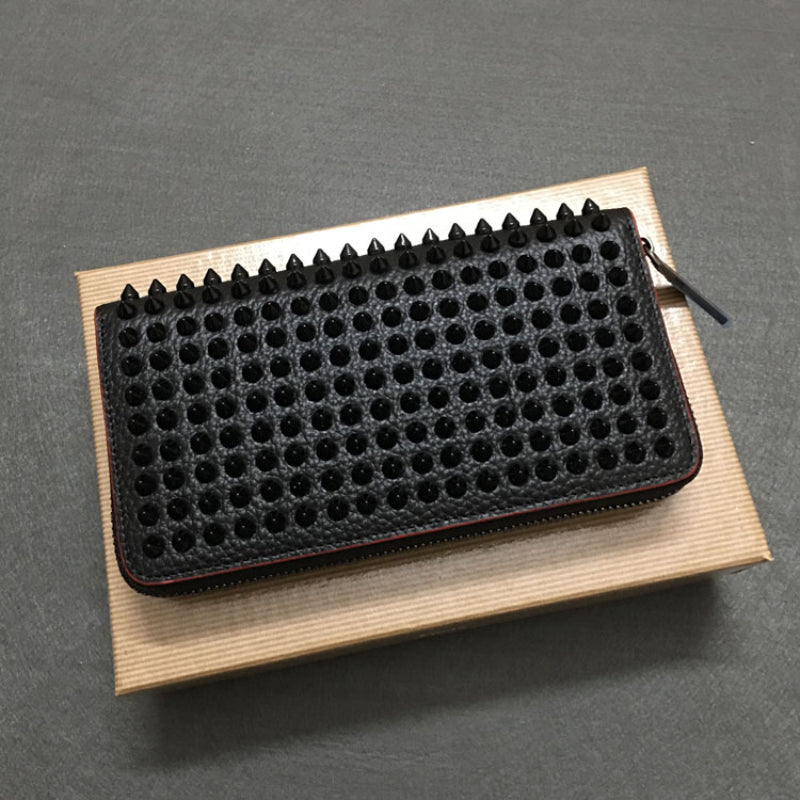 Long Design Genuine Leather Zipper Wallets For Men Women Cowhide Rivets Fashion Clutch Purses And Handbags Credit Card Holders Money Pocket Evening