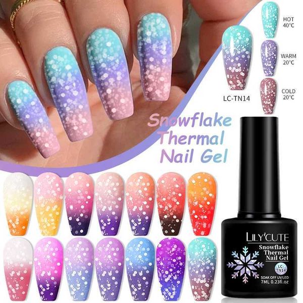 LILYCUTE Snowflakes Thermal Gel Nail Polish Winter Pink Purple Bule Snow Sequins 3 Lays Color Changing Nails Art Gel VarnishM240814