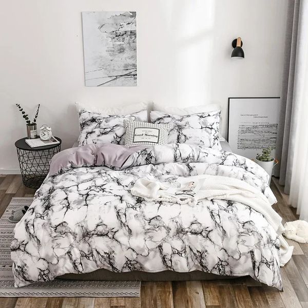 Marble Print Bedding Set: Microfiber Duvet Cover Set for Double Beds, Home Soft Comfortable Quilt with 12 Pillowcases
