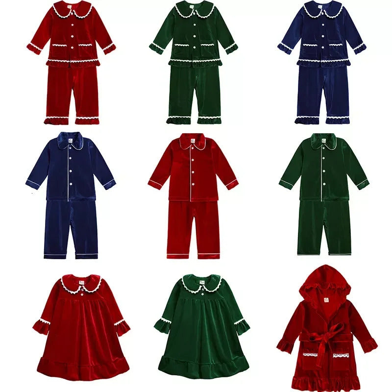 Family Matching Outfits Christmas Family Matching Kids Pyjamas Red Warm Velvet Boy Girl Dress Sleepwear Clothes Toddler Children Christmas Pjs Gift