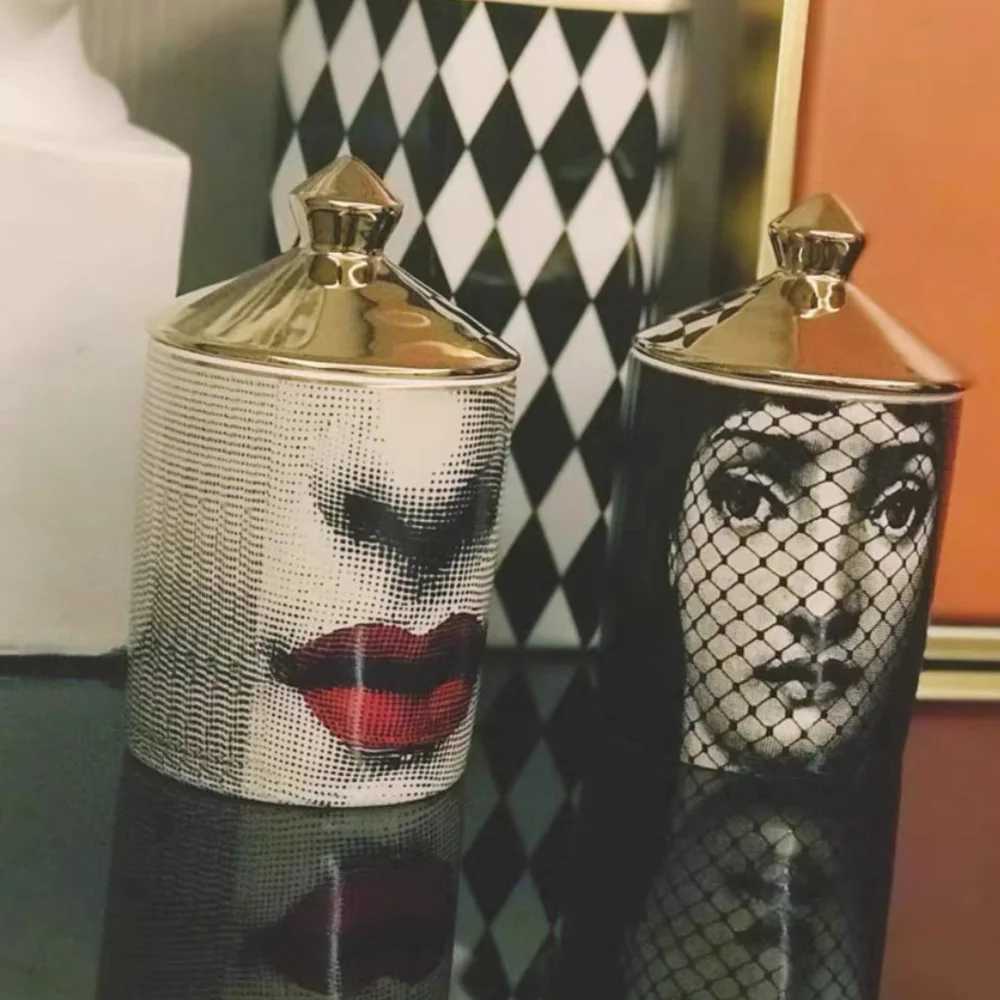 Gold Handmade Ceramic Empty Candle Holder Incense Candles Jar Lady Face Red Lip Cup Living Room Ornaments Home Decoration Box Cr X250203