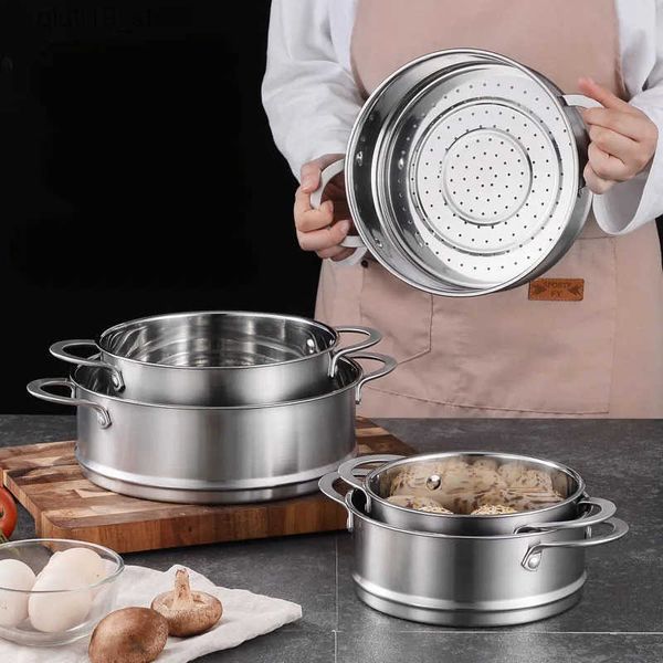 Pans 18cm-26cm thick stainless steel steam engine pressure cooking pot steam grid for food waste with dual ear kitchen utensils J241207