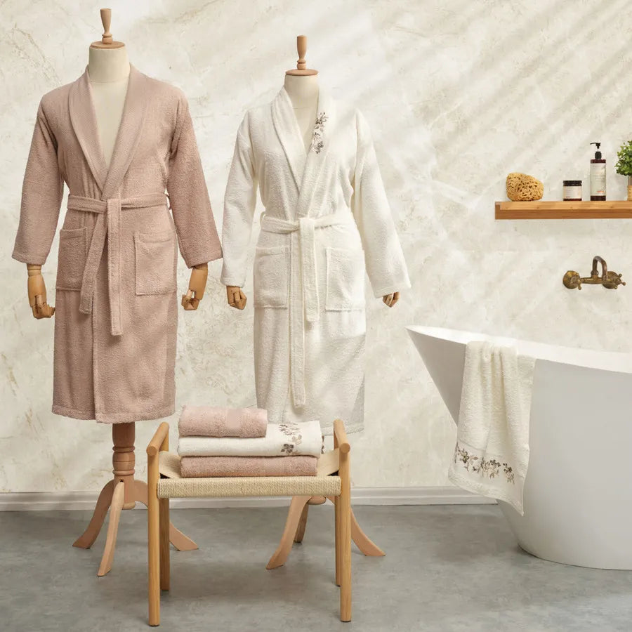 Karaca Home Flora Embroidered Bath Towel Set, Beige Multi