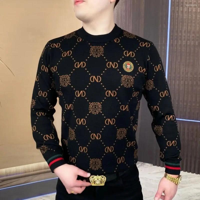 Men&#039;s Sweaters Winter Diamondplaid Sweater Long Sleevedhoodie Slim Fit Sleeved Fashionable Printed Round Neck For Warmth And Leisure