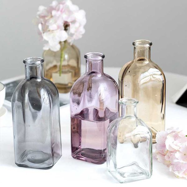 Vases Colorful Glass Vase Transparent Simple Glass Bottle Table Crafts Ornaments Home Decoration Accessories Flower Vases for Homes P230411