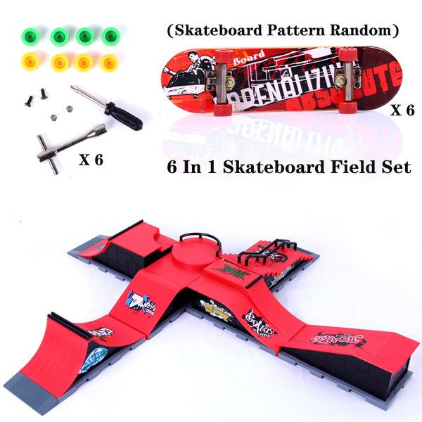 Novelty Games 6 In 1 Mini Finger Park Figure Skate Scene Board Venue Combination Toys Skateboarders Ramp Track Toy Set For Boy Christmas Gif