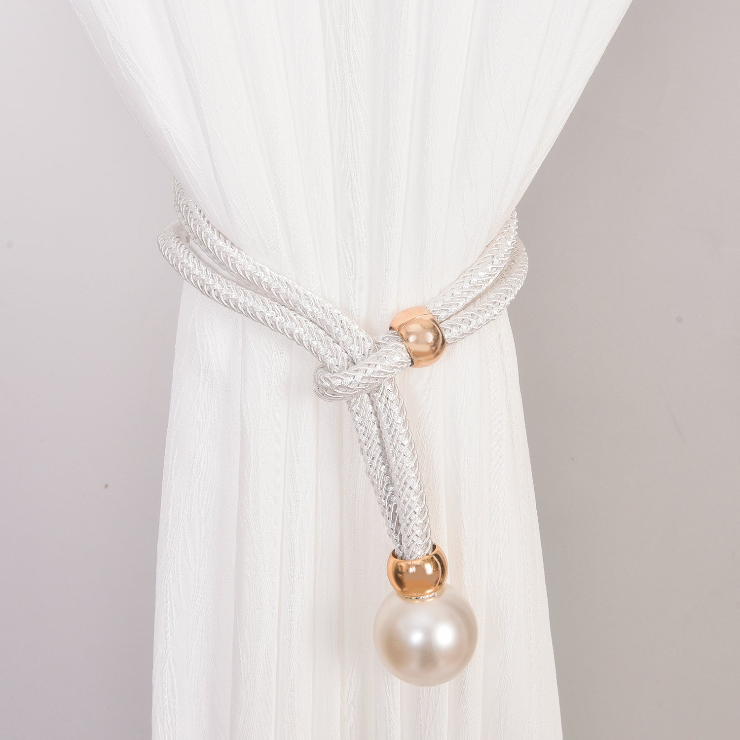 TEMU 4pcs Elegant Pearl Curtain Tiebacks - No Drilling Weave Rope Holders For Decorative Draperies, Windows, And Curtains, Stylish Pearl Design For