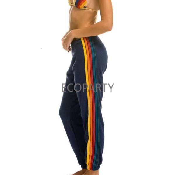 2025 Spring Autumn Clothing New Rainbow Strip Women&#039;s Health Sports And Leisure Knitted Pants